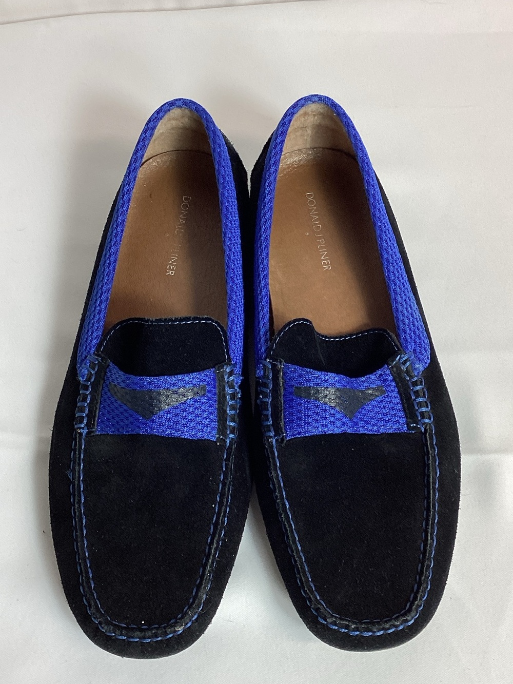 Men’s Couture Donald J Pliner Suede Printed Drivers Black/Blue Size 11